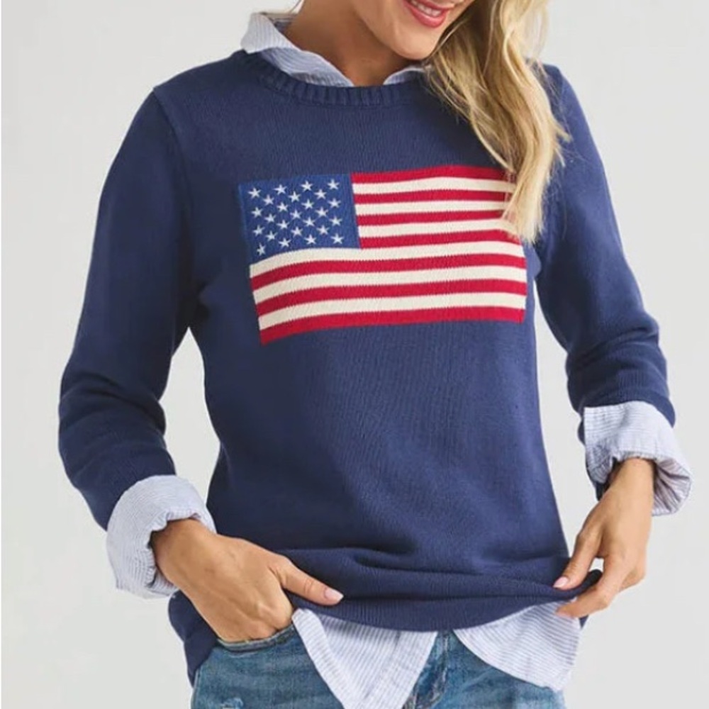 PINK PINEAPPLE- Women's Blue American Flag Sweater Original Price $148
